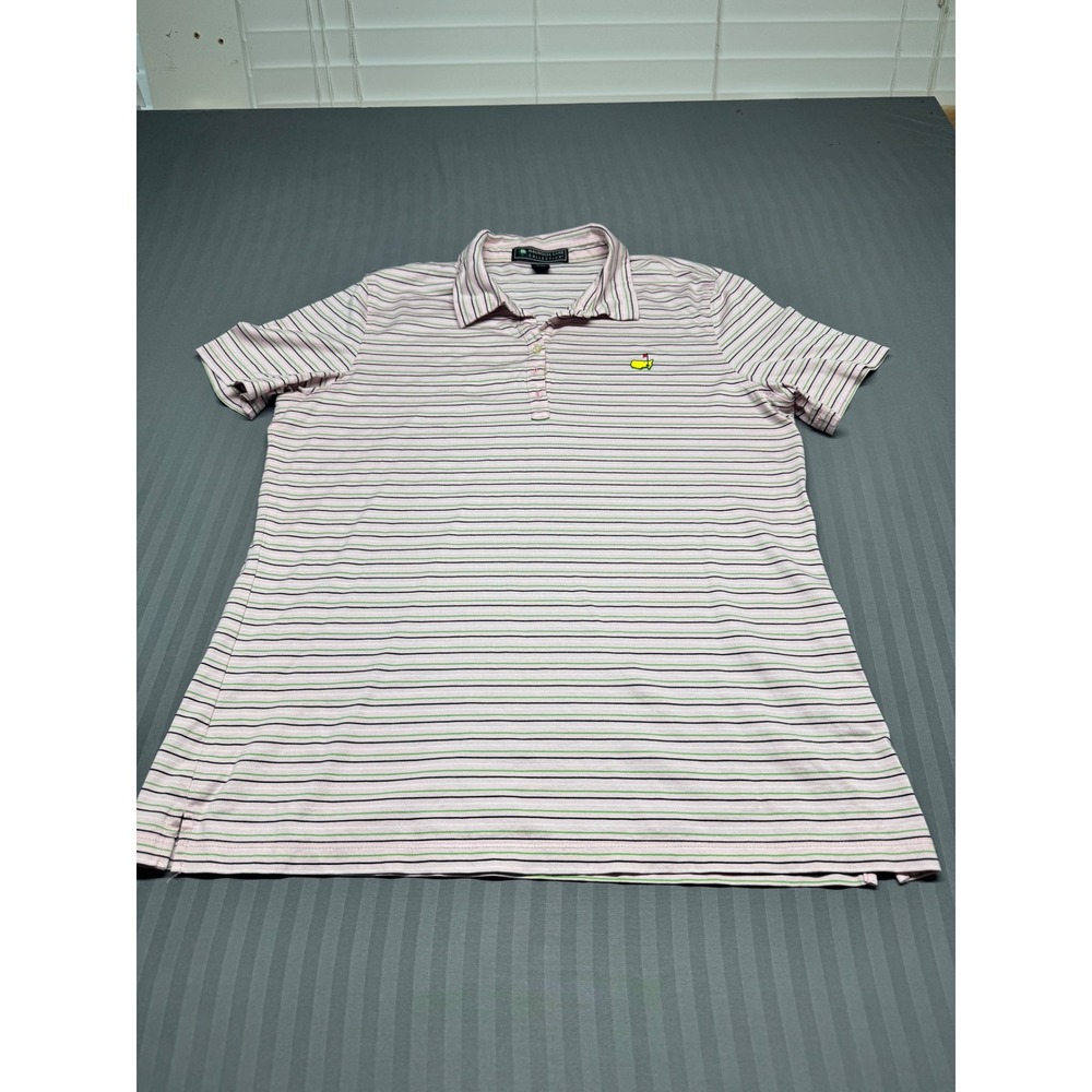 Magnolia Lane Collection Masters Golf Polo Shirt Pink Striped Pima Cotton Large